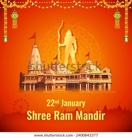 illustration of religious background of Shri Ram Janmbhoomi Teerth Kshetra  Ram Mandir Temple in Ayodhya birth place Lord Rama Royalty-Free Stock Photo #2400843377