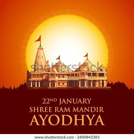 illustration of religious background of Shri Ram Janmbhoomi Teerth Kshetra  Ram Mandir Temple in Ayodhya birth place Lord Rama Royalty-Free Stock Photo #2400843383