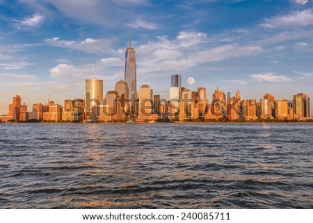 Beautiful view of Manhattan at sunset from Jersey City