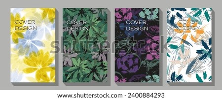 Hand-drawn multicolor set illustration for design interior. Color leaves. white on background. triangle space for photo collage. 