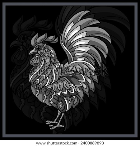 Monochrome Rooster chicken mandala arts.