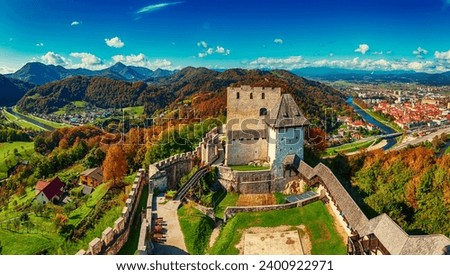 Medieval old castle in Celje city, Slovenia. Travel outdoor touristic background with amazing panoramic autumn view