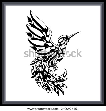 Illustration of Colorful Humming bird tattoo mandala arts.