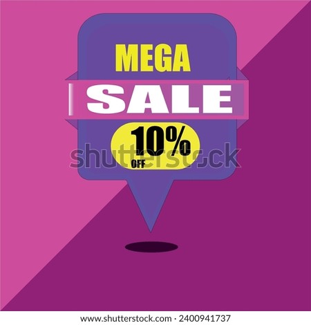Sale advertisement with a purple and pink balloon with 10% off, pink and purple background