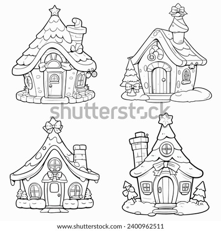 set of houses coloring page christmas