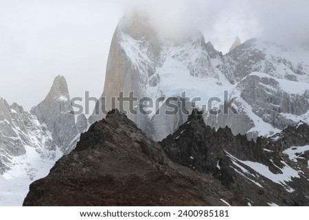 Landscape photo of Fitz Roy in mist. Mountains of Patagonia, in Chalten, Argentina.