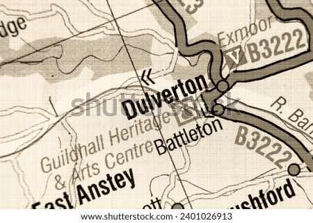 Dulverton, Devon, England, United Kingdom atlas local map town and district plan name in sepia