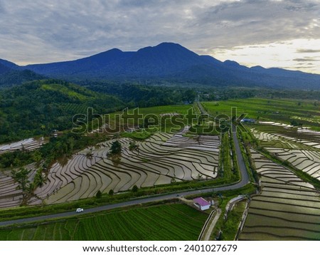 Beautiful morning view indonesia Panorama Landscape with beauty color and sky natural light