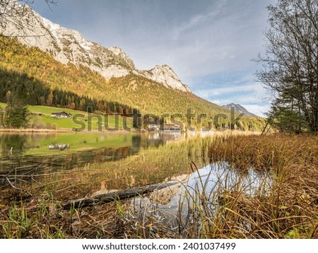 Berchtesgaden Hintersee with a nature reflection during autumn season