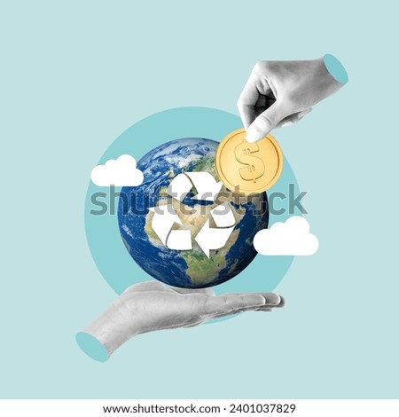 coal power station, green soil and clouds, pollution, smoke, clean renewable energy, investing in renewable energy, hand with money, offering green planet, recycling, green symbol, Energy transition