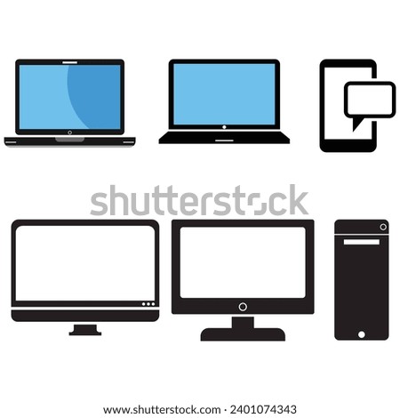 laptop and smartphone vector set. isolated digital clip art graphic design. flat app laptop device icon. black smart phone with whit background. 