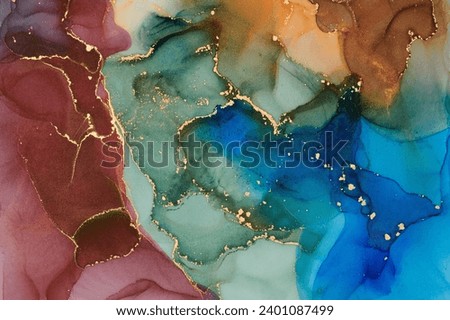 Natural  luxury abstract fluid art painting in liquid ink technique. Tender and dreamy  wallpaper. Mixture of colors creating transparent waves and golden swirls. For posters, other printed materials