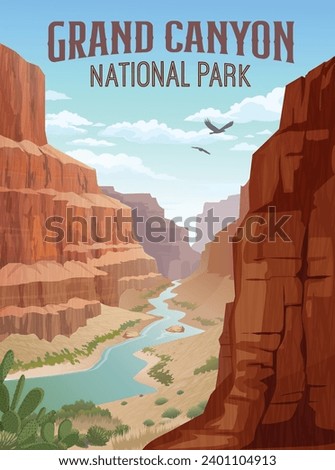 Grand Canyon national park poster with canyon walls and Colorado river. Vector illustration.

 Royalty-Free Stock Photo #2401104913