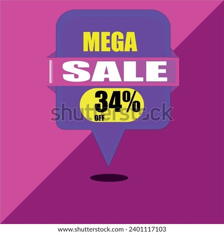 Sale advertisement with a purple and pink balloon with 34% off, pink and purple background