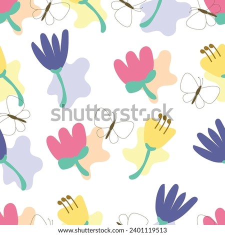 Cute abstract floral and butterfly seamless pattern