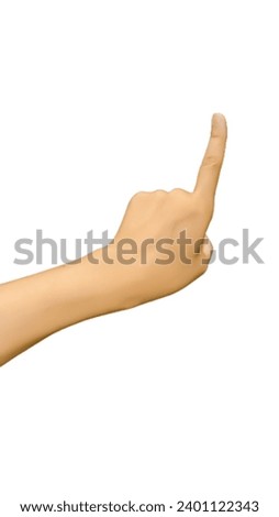 Girl hand show number one finger isolated on white. Forefinger for counting gesturing, enumeration.