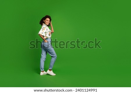 Full length photo of pretty lovely lady posing advertising outfit sales discounts isolated bright color background