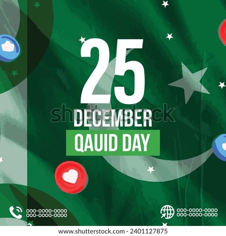 25 december pakistan day flyer with social media banner or instagram post template | Quaid e azam pakistan day celebration instagram and facebook template | December pakistan day muhammad ali jinnah