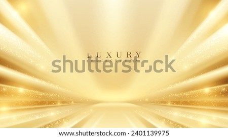 Gold stage scene with glitter light effects decorations and bokeh. Luxury background design concept. Vector illustration. Royalty-Free Stock Photo #2401139975