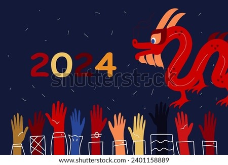  Year of the dragon, Happy Chinese New Year background  design  celebrating poster modern flat vector illustration.