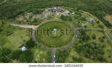 Aerial view of labyrinth Banua Botanical Garden, Banjarbaru, South Kalimantan, Indonesia Royalty-Free Stock Photo #2401164435