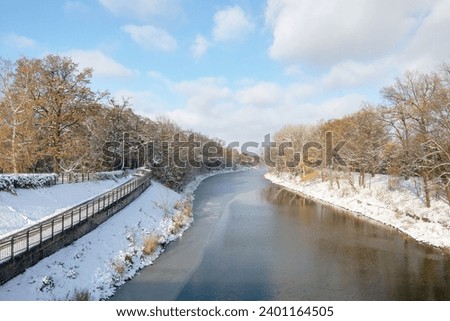 Beautiful view of the winter river in the city Royalty-Free Stock Photo #2401164505