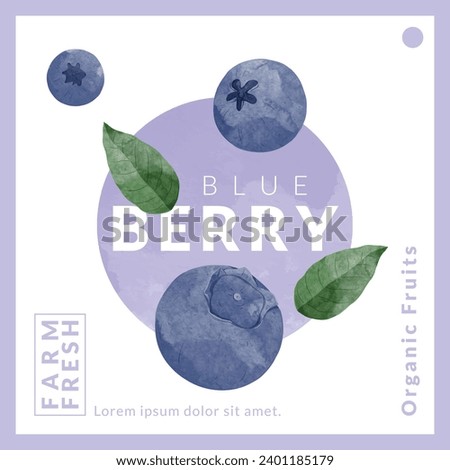Blue berry packaging design templates, watercolour style vector illustration. Royalty-Free Stock Photo #2401185179