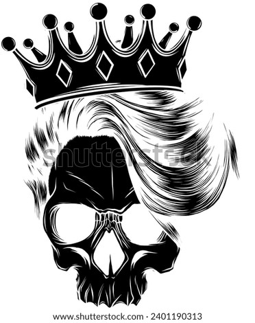 Skull Queen Line Art Vector Logo Design Illustration