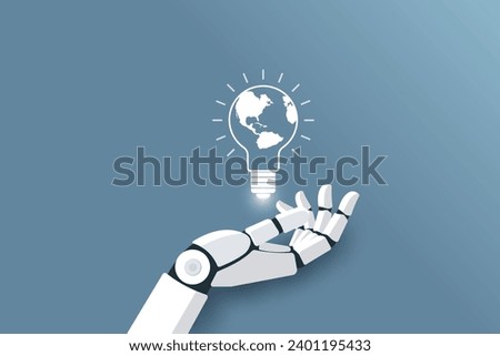 Concept of artificial intelligence assistant, AI robot hand holding globe light bulb,ai generated, Technology ai ,vector illustration.