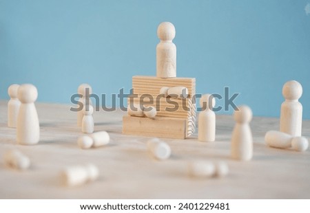 leadership human resources motivation to success, wood doll conception, success leader in performance opportunity  recruitment in vision of business team, growth by knowledge to professional position Royalty-Free Stock Photo #2401229481