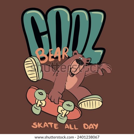 Cartoon skateboarder bear vector illustration