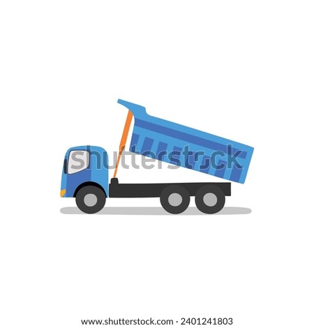 Dump truck flat vector illustration isolated on white background. Construction equipment clip art in cartoon style. Kid drawing. Hand drawn.