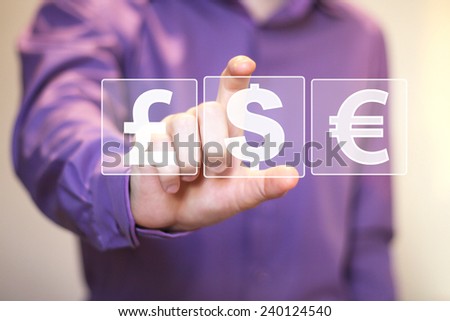 Businessman pushing web button with dollar currency