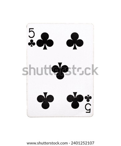 Five of clubs playing card on a white background 