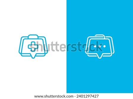medical suitcase with chat talk logo, tech health care symbol template design	
