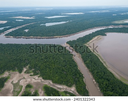 Beautiful aerial view to Negro River and Anavilhanas Archipelago, Amazonas State, Brazil Royalty-Free Stock Photo #2401322343