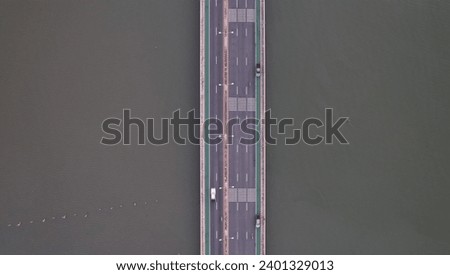  Top view or Aerial view concrete bridge over the sea,Aerial shot of concrete road over sea strait