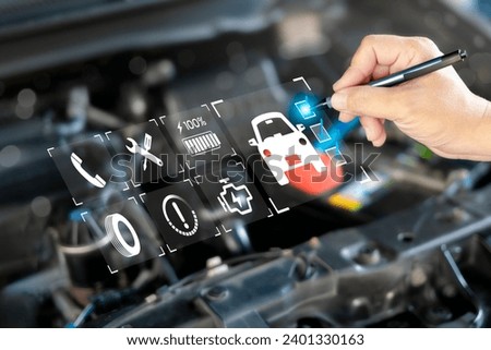 Car service check concept, Technician recommended an inspection checklist and point checking for basic abnormalities before using it yourself, Standard safety use the car, Smart work of car service Royalty-Free Stock Photo #2401330163
