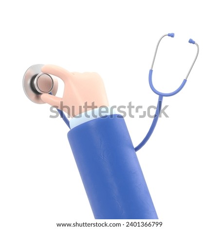 Cartoon Gesture Icon Mockup.3d rendering. Doctor cartoon hand with stethoscope. Healthcare illustration. Medical clip art.3D rendering on white background.
