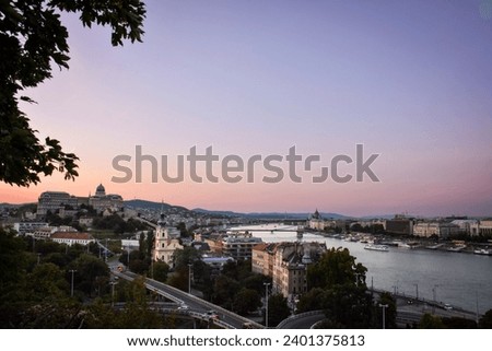 View to the Danube River from the Citadella at Dusk - Budapest, Hungary Royalty-Free Stock Photo #2401375813
