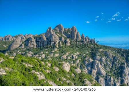 Rock formations at Parc Natural de la Muntanya de Montserrat in Spain.