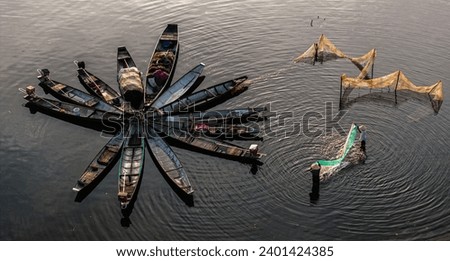 Morning at Quang Loi Hue lagoon by fishermen. Photo taken in Hue on June 26, 2023