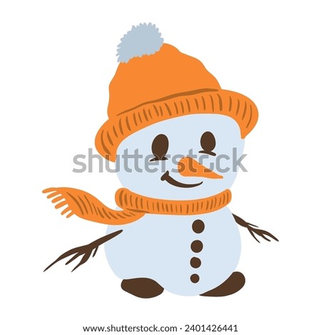 a cartoon snowman wearing a hat and scarf ,good for graphic design resources.