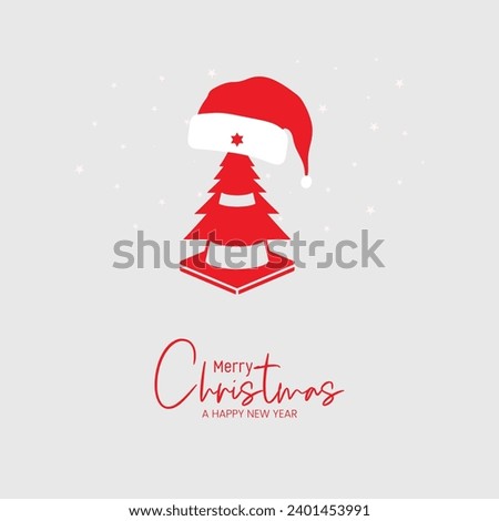 Merry Christmas Day. New Year Christmas. Creative Merry Christmas Day. Inspired by the minimal tree on a red background with santa cap.