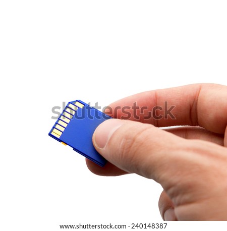 Flash card in hand isolated on white