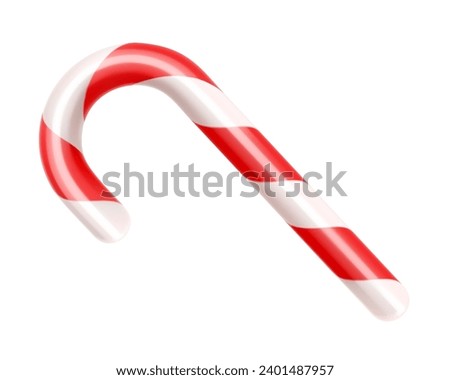 Christmas candy cane. Christmas stick. Traditional xmas candy with red and white stripes. Santa caramel cane with striped pattern. Realistic 3d Vector illustration isolated on white background.