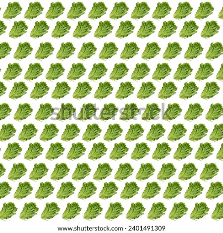 Seamless pattern of green fresh salad on white background. Packaging with green print. Shopper bag
