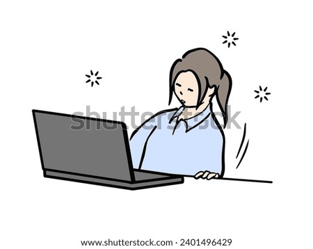 Clip art of woman about to slip out of chair in front of computer screen