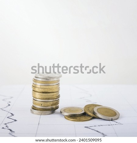 coins stack white table. Resolution and high quality beautiful photo