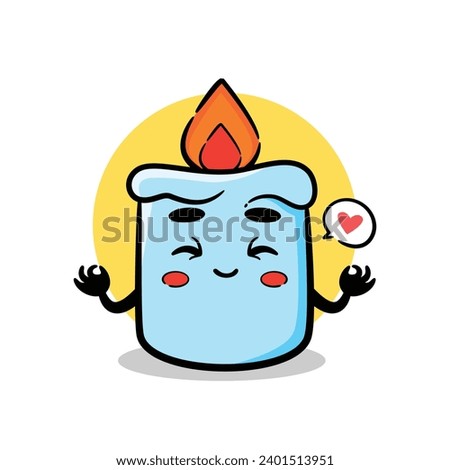 happy cute candle vector mascot doing yoga. cute cartoon design character.